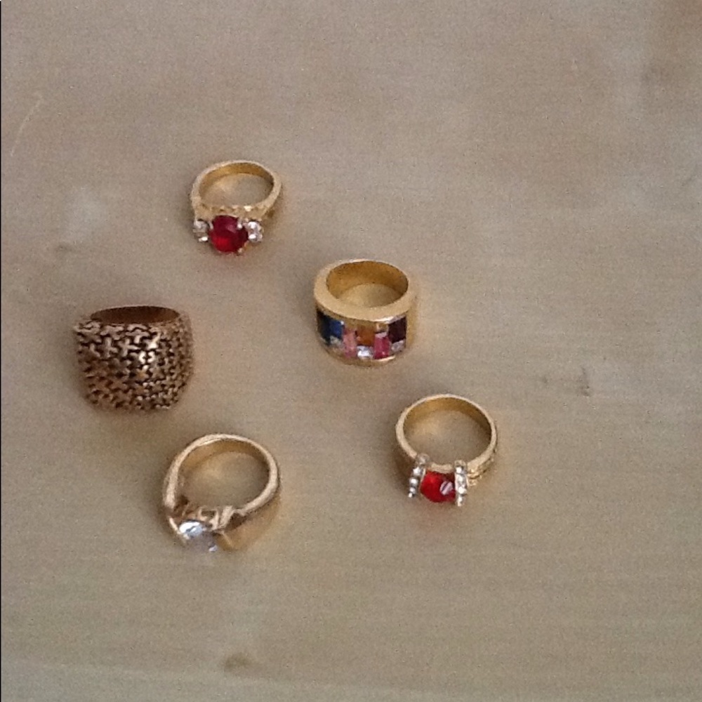 5pc gold tone heavy plated rings sz 5-5.5